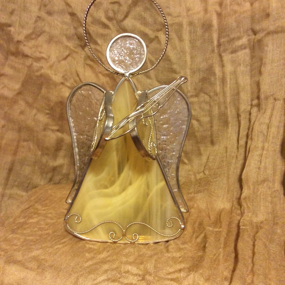 Stained glass Angel holding mandolin tea light/votive holder